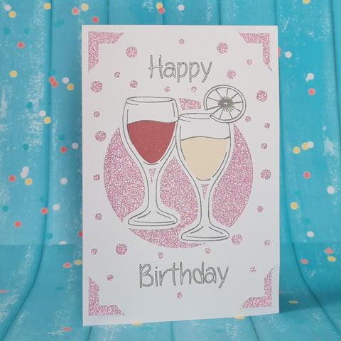 2 Wine Glasses Glitter Pink