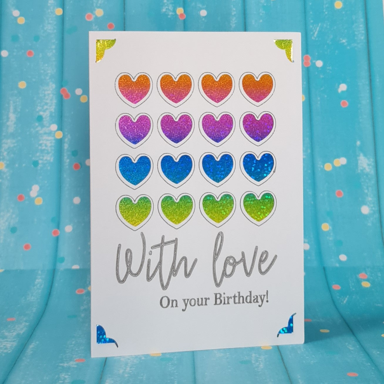 16 Hearts Holographic Rainbow