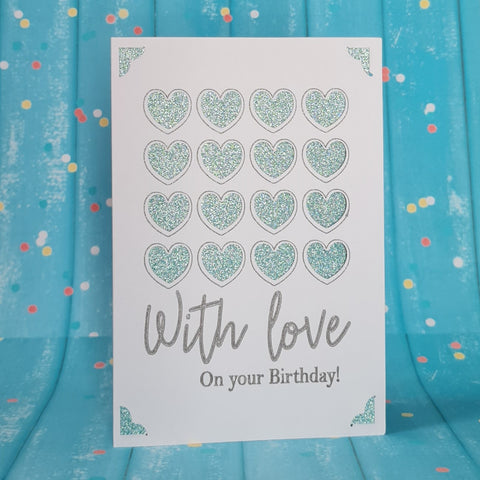 16 Hearts Glitter Turquoise