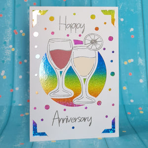 2 Wine Glasses Holographic Rainbow Anniversary