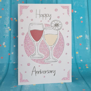 2 Wine Glasses glitter Pink Anniversary