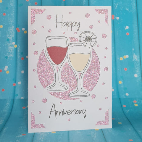 2 Wine Glasses glitter Pink Anniversary